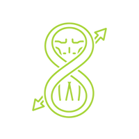 Abstract minimalist line art icon, symbolic representation of a figure eight or infinity loop. Incorporate two opposing arrows or a subtle implied silhouette of a body's contralateral movement. Emphasize cross-body coordination and fluid timing. Clean, dynamic, vector graphic style. White background.