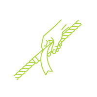 Stylized line art icon, a human hand carefully applying a strip of protective tape or wrap around a section of rope. Focus on the action of protection and maintenance. Geometric, modern, functional illustration.